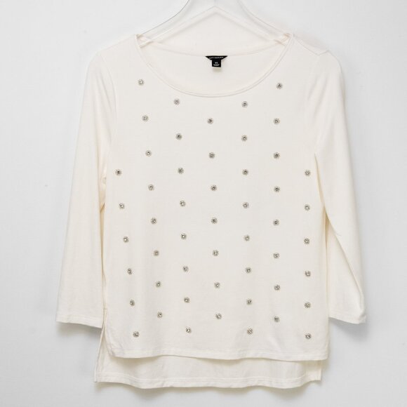 Ann Taylor Beaded Crepe Top Crystal Embellished Blouse Cream Size XS - Picture 6 of 7